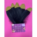 SET 5 PLUMAS NEGRAS Y DORADAS DECORACION