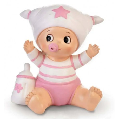 FIGURA BAUTIZO NIÑA BEBE CON BIBERON HUCHA