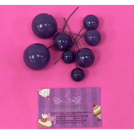 PACK 8 BOLAS O BURBUJAS TOPPER DECORACION MORADAS