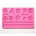 MOLDE SILICONA FONDANT PLACA FLORES Y FRUTAS