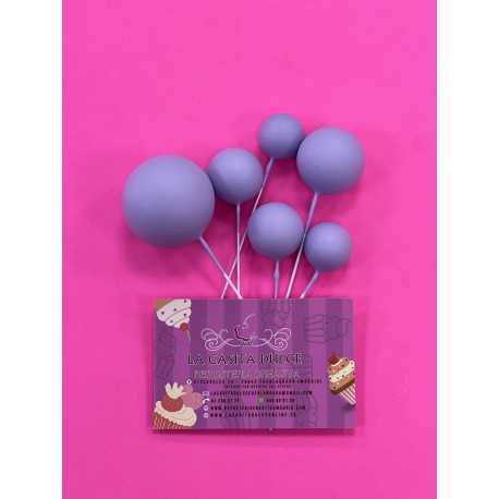 PACK 6 BOLAS O BURBUJAS TOPPER DECORACION LILA MATE