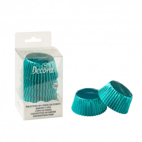 60 CAPSULAS CUPCAKE FOIL AZUL TURQUESA METALIZADAS DECORA