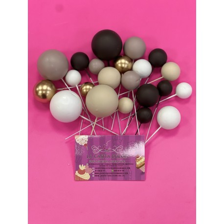 PACK 22 BOLAS O BURBUJAS TOPPER DECORACION MIX MARRONES Y ORO