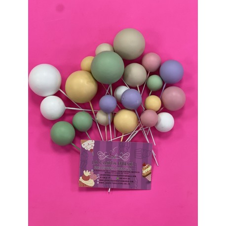 PACK 22 BOLAS O BURBUJAS TOPPER DECORACION MIX PASTEL