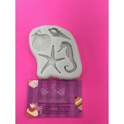 MOLDE SILICONA ESTRELLA DE MAR, CONCHAS Y CABALLITO
