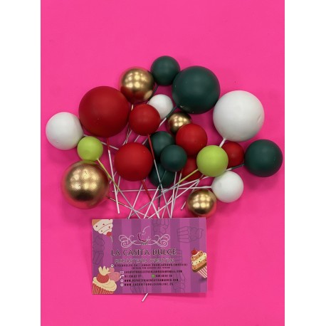 PACK 22 BOLAS O BURBUJAS TOPPER DECORACION MIX NAVIDAD ROJO VERDE BLANCO Y ORO