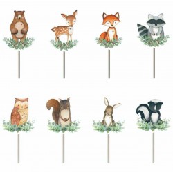SET 8 TOPPERS ANIMALES DEL BOSQUE CUTE CARTON