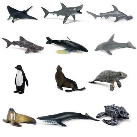 SET 12 FIGURAS PVC TIBURONES Y ANIMALES MARINOS