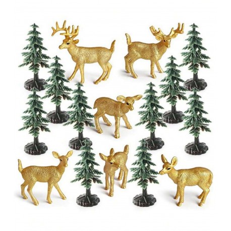 SET FIGURAS PVC CIERVOS Y ARBOLES DORADOS