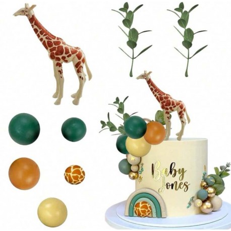 PACK TOPPER DECORACION BURBUJAS Y ANIMALES JIRAFA