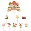 SET 9 TOPPERS ANIMALES DE LA GRANJA CARTON CUPCAKES Y TARTA