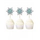 SET 6 TOPPER COPOS DE NIEVE AZUL Y PLATA CARTON
