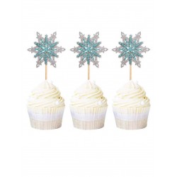 SET 6 TOPPER COPOS DE NIEVE AZUL Y PLATA CARTON
