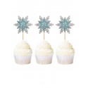 SET 6 TOPPER COPOS DE NIEVE AZUL Y PLATA CARTON