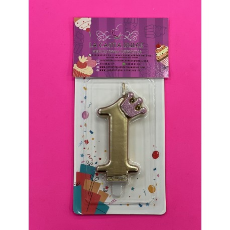 VELA Nº 1 ORO METALIZADO CON CORONA