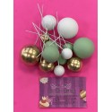 PACK 22 BOLAS O BURBUJAS TOPPER DECORACION MIX VERDE Y ORO