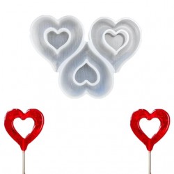 MOLDE SILICONA 3 PIRULETAS CORAZON HUECO