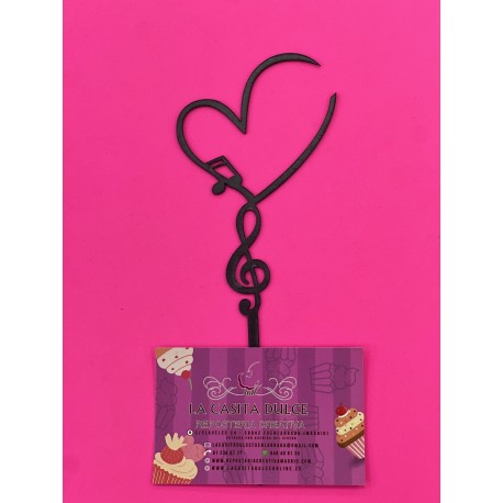 TOPPER CORAZON CON NOTAS MUSICALES NEGRO