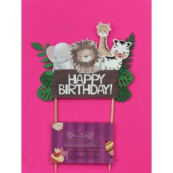 TOPPER HAPPY BIRTHDAY ANIMALES DE LA SELVA Y HOJAS