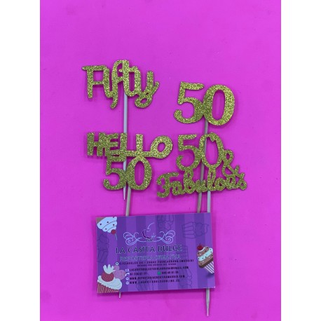 SET 4 TOPPER 50 ANIVERSARIO DORADO BRILLANTE CARTON