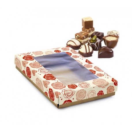 CAJA BOMBONES VINTAGE CON VENTANA RECTANGULAR 21.5 CM X 14.5 CM X 3.5 CM