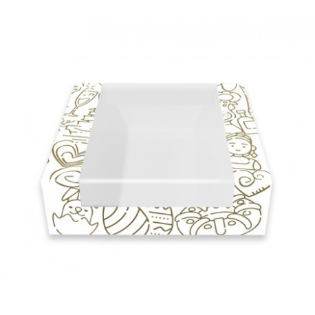 CAJA BLANCA CON DIBUJOS Y VENTANA BASCULANTE 20 CM X 7 CM