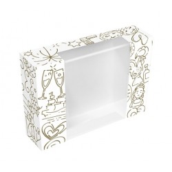 CAJA BLANCA CON DIBUJOS Y VENTANA BASCULANTE 35 CM X 25 CM X 9 CM
