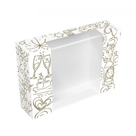 CAJA BLANCA CON DIBUJOS Y VENTANA BASCULANTE 35 CM X 25 CM X 9 CM