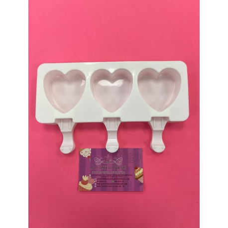 MOLDE SILICONA PROFESIONAL 3 POLOS HELADOS CORAZONES