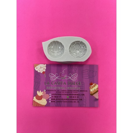 MOLDE SILICONA 2 BALONES MEDIA ESFERA FUTBOL Y VOLLEYBALL