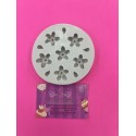 MOLDE SILICONA 6 FLORECITAS VIOLETAS Y HOJAS