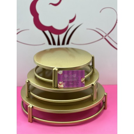 SET 3 STAND EXPOSITOR TARTAS METAL DORADO