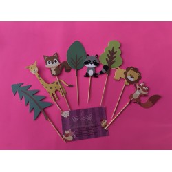 SET 8 TOPPERS ANIMALES DEL BOSQUE Y ARBOLES CARTON