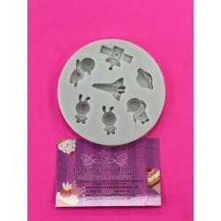 MOLDE SILICONA 7 ASTRONAUTAS Y SATELITES