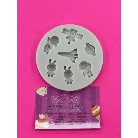 MOLDE SILICONA 7 ASTRONAUTAS Y SATELITES