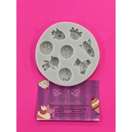 MOLDE SILICONA 8 ASTRONAUTAS Y ESPACIO