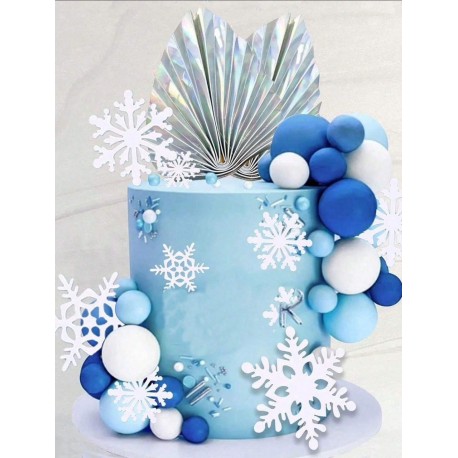 PACK TOPPER DECORACION BURBUJAS PALMAS Y COPOS FROZEN MIX AZULES