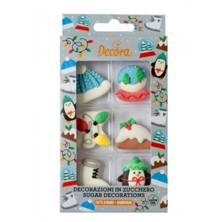 SET 6 DECORACIONES AZUCAR FELIZ NAVIDAD DECORA