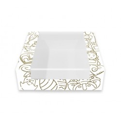 CAJA BLANCA CON DIBUJOS Y VENTANA BASCULANTE 20 CM X 7 CM