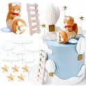 SET TOPPER 3D OSITO EN AVION CON ESCALERA NUBES Y ESTRELLAS