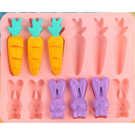 MOLDE SILICONA CONEJOS Y ZANAHORIAS