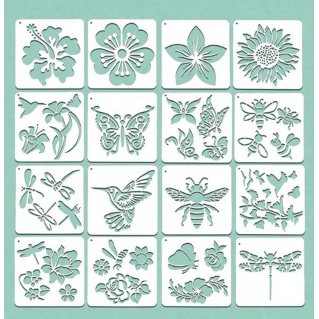 SET 12 STENCIL INSECTOS Y FLORES