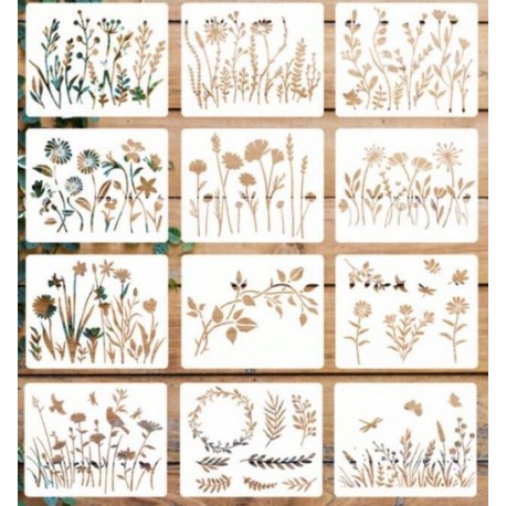 SET 12 STENCIL NATURALEZA Y FLORES
