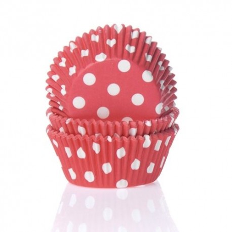 50 CAPSULAS CUPCAKE ROJAS CON LUNARES BLANCOS HOUSE OF MARIE