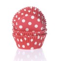 50 CAPSULAS CUPCAKE ROJAS CON LUNARES BLANCOS HOUSE OF MARIE