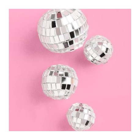 PACK 3 BOLAS O BURBUJAS TOPPER DECORACION DISCOTECA PLATA ESPEJO CON PALO