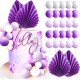 PACK TOPPER DECORACION BURBUJAS PALMAS Y FLORES MORADOS