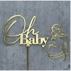 TOPPER OH BABY Y MUJER MAMA EMBARAZADA PARA FRENTE ORO