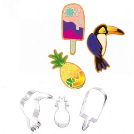 SET 3 CORTADORES TROPICALES TUCAN PIÑA Y HELADO
