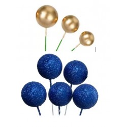 PACK 25 BOLAS O BURBUJAS TOPPER DECORACION MIX AZUL BRILLO Y ORO